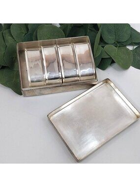 Vintage Silverplate Napkin Rings Set Of 4 Storage Box Oval